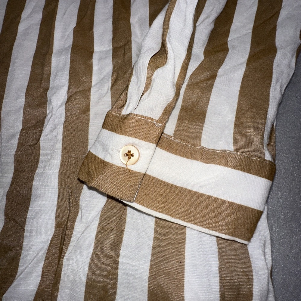 STUDIO 1886 Brown White Striped Collared Button Down Tunic Shirt 2XL Blouse EUC - Picture 2 of 6